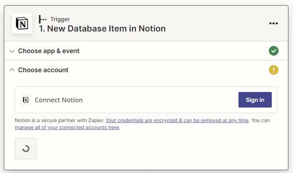 New Database Item in Notion - Choose Account